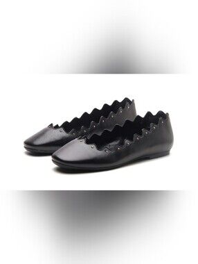 NWOB Allonsi Sienna Black Scalloped Studded Leather Flats 8